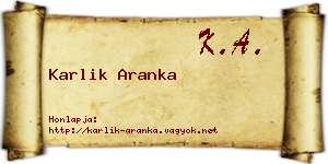 Karlik Aranka névjegykártya